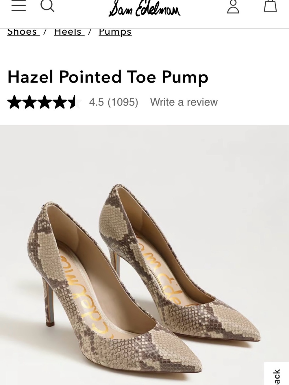 Sam Edelman Hazel Snake-Print Pointed Toe Pump in Neutral Taupe